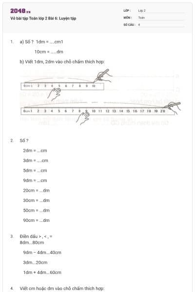 Vở bài tập Toán lớp 2 Bài 6: Luyện tập