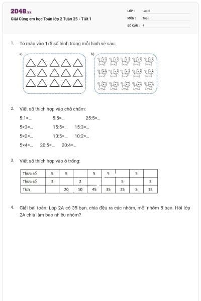 Giải Cùng em học Toán lớp 2 Tuần 25 - Tiết 1