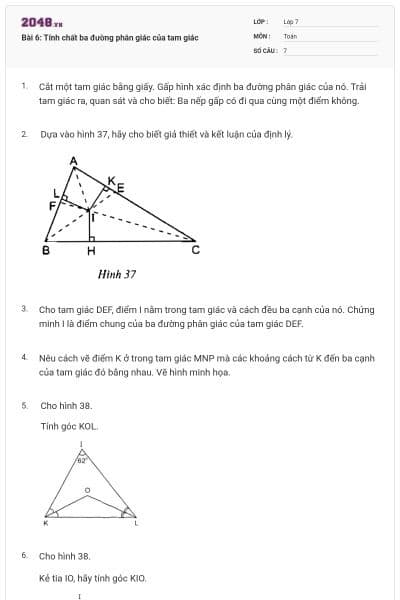Bài 6: Tính chất ba đường phân giác của tam giác