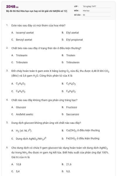 Bộ đề thi thử Hóa học cực hay có lời giải chi tiết(Đề số 12)