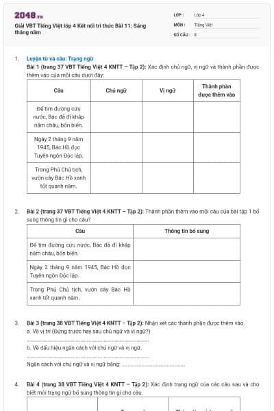 Giải VBT Tiếng Việt lớp 4 Kết nối tri thức Bài 11: Sáng tháng năm