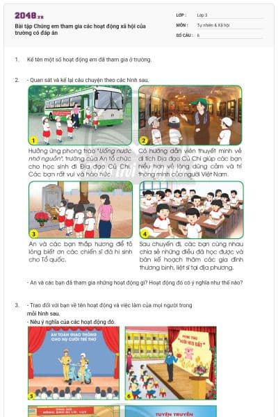 Bài tập Chúng em tham gia các hoạt động xã hội của trường có đáp án