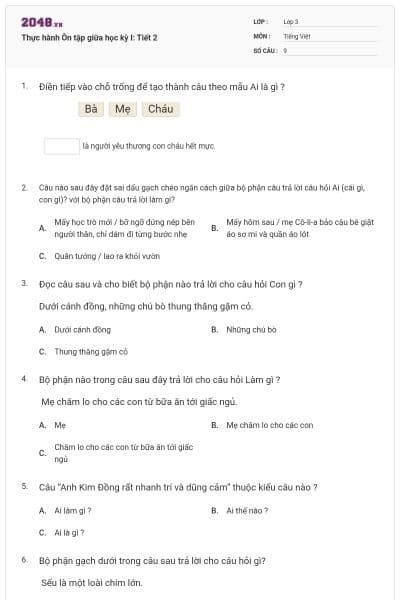 Thực hành Ôn tập giữa học kỳ I: Tiết 2