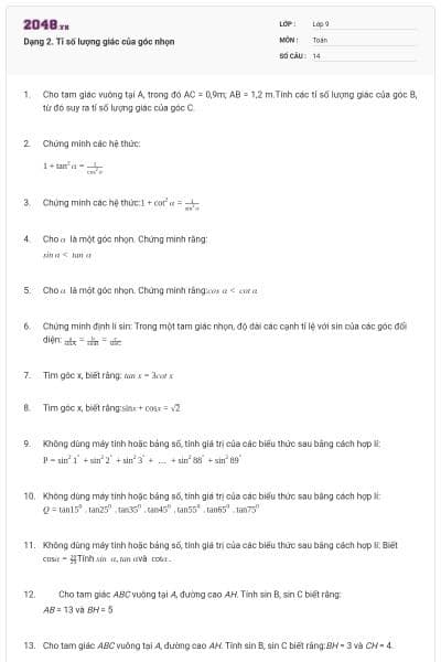 Dạng 2. Tỉ số lượng giác của góc nhọn