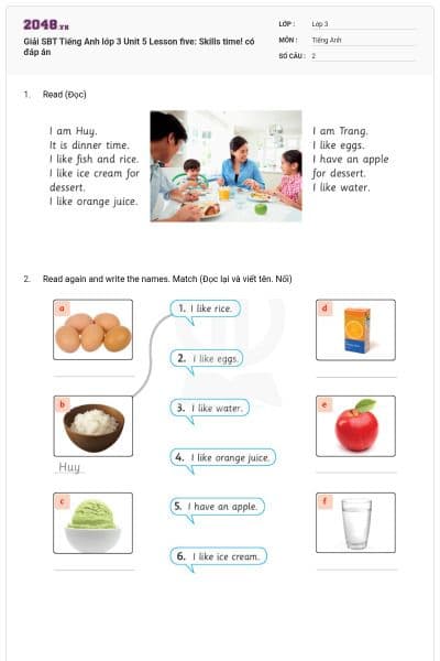 Giải SBT Tiếng Anh lớp 3 Unit 5 Lesson five: Skills time! có đáp án