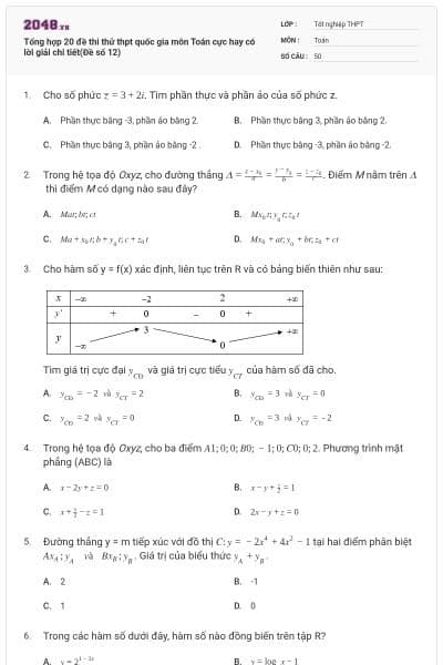 Tổng hợp 20 đề thi thử thpt quốc gia môn Toán cực hay có lời giải chi tiết(Đề số 12)