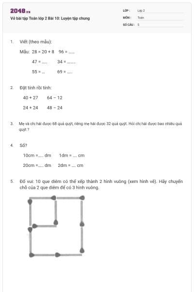 Vở bài tập Toán lớp 2 Bài 10: Luyện tập chung