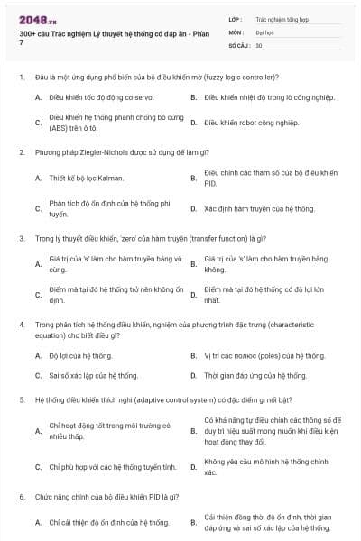 300+ câu Trắc nghiệm Lý thuyết hệ thống có đáp án - Phần 7