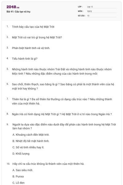 Bài 41: Cấu tạo vũ trụ