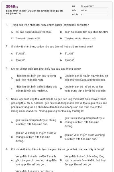 Bộ đề luyện thi THPTQG Sinh học cực hay có lời giải chi tiết (đề số 23)