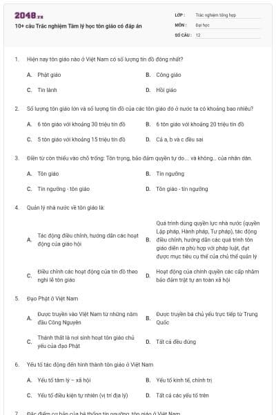 10+ câu Trắc nghiệm Tâm lý học tôn giáo có đáp án