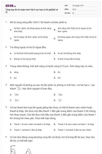 Tổng hợp đề ôn luyện môn Vật lí cực hay có lời giải(Đề số 3)