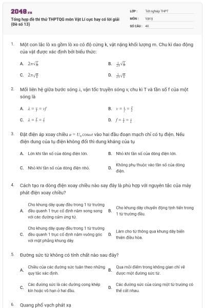 Tổng hợp đề thi thử THPTQG môn Vật Lí cực hay có lời giải (Đề số 13)