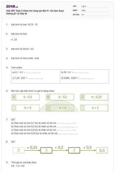 Giải VBT Toán 5 Chân trời sáng tạo Bài 41. Em làm được những gì? có đáp án
