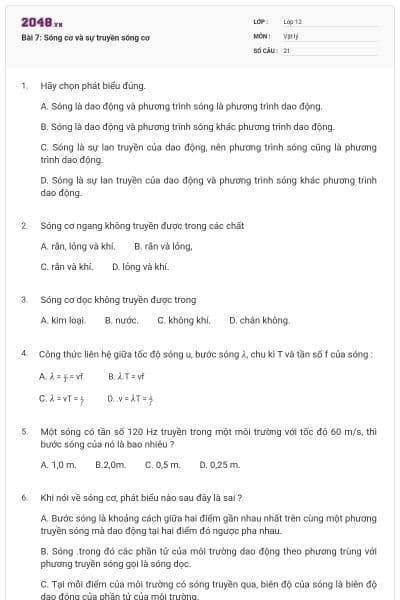 Bài 7: Sóng cơ và sự truyền sóng cơ