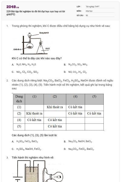229 Bài tập thí nghiệm từ đề thi đại học cực hay có lời giải(P2)