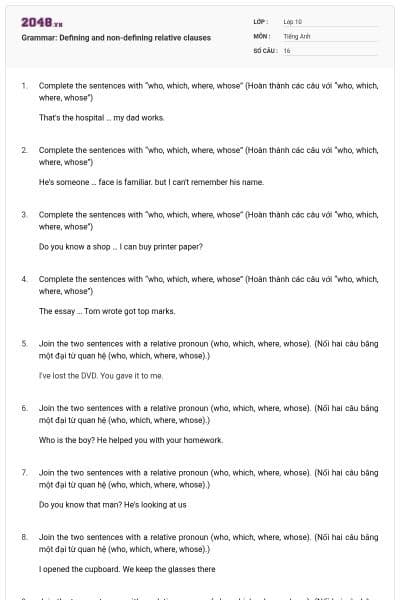 Grammar: Defining and non-defining relative clauses