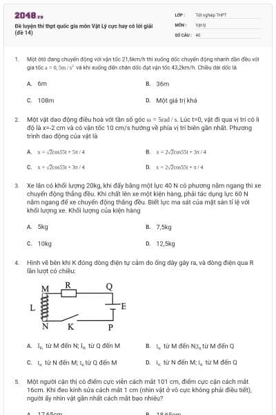 Đề luyện thi thpt quốc gia môn Vật Lý cực hay có lời giải (đề 14)