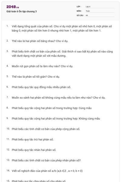 Giải toán 6 Ôn tập chương 3