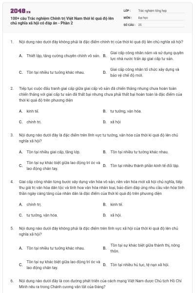 100+ câu Trắc nghiệm Chính trị Việt Nam thời kì quá độ lên chủ nghĩa xã hội có đáp án - Phần 2