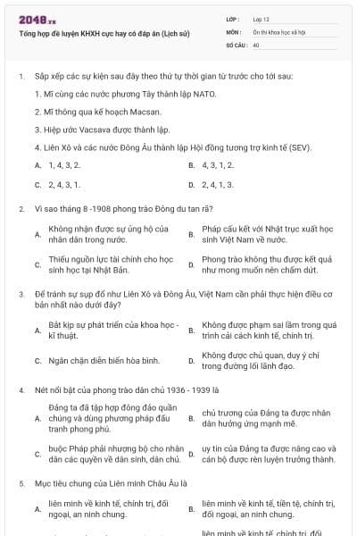 Tổng hợp đề luyện KHXH cực hay có đáp án (Lịch sử)