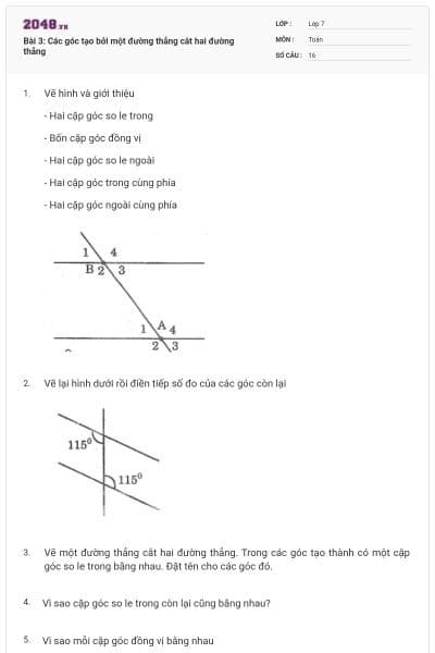 Bài 3: Các góc tạo bởi một đường thẳng cắt hai đường thẳng