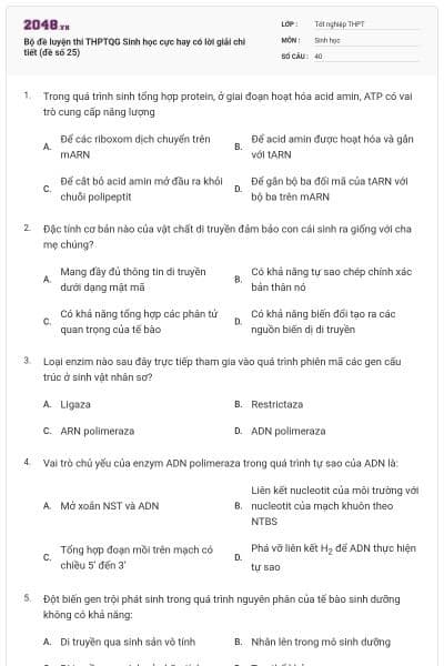 Bộ đề luyện thi THPTQG Sinh học cực hay có lời giải chi tiết (đề số 25)