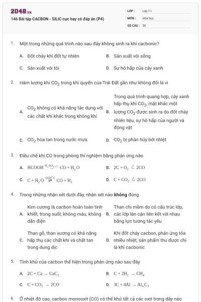 146 Bài tập CACBON - SILIC cực hay có đáp án (P4)