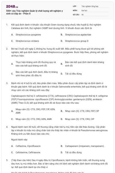 500+ câu Trắc nghiệm Quản lý chất lượng xét nghiệm y sinh có đáp án - Phần 8