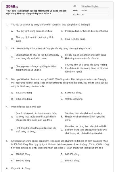 100+ câu Trắc nghiệm Tạo lập môi trường và động lực làm việc trong khu vực công có đáp án - Phần 3
