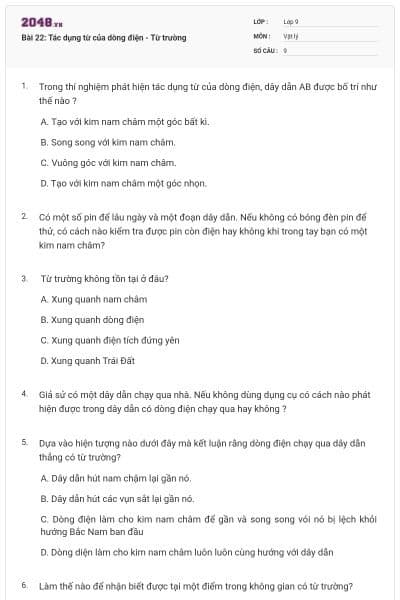 Bài 22: Tác dụng từ của dòng điện - Từ trường