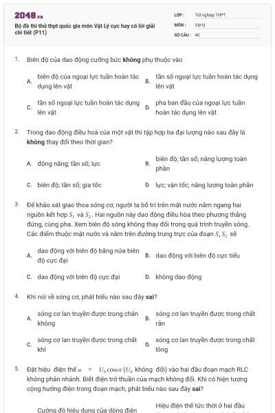 Bộ đề thi thử thpt quốc gia môn Vật Lý cực hay có lời giải chi tiết (P11)