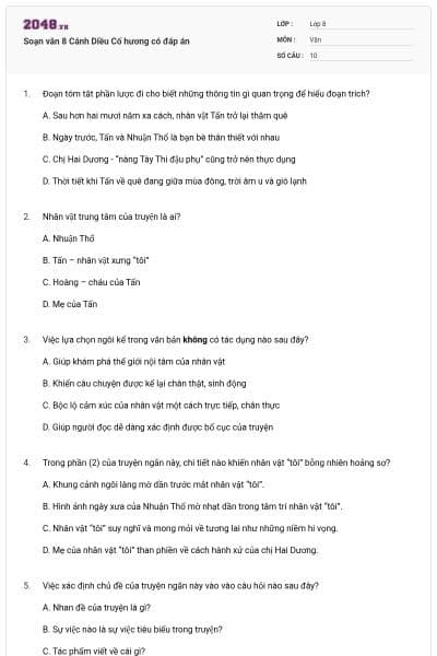 Soạn văn 8 Cánh Diều Cố hương có đáp án