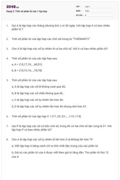 Dạng 2: Tính số phần tử của 1 tập hợp