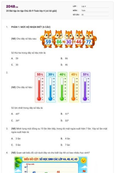 20 Bài tập ôn tập Chủ đề 9 Toán lớp 4 (có lời giải)