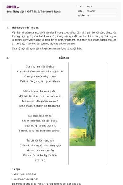 Soạn Tiếng Việt 4 KNTT Bài 6: Tiếng ru có đáp án
