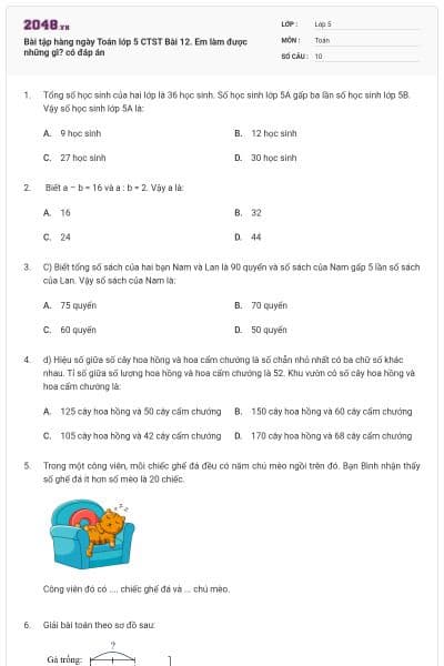 Bài tập hàng ngày Toán lớp 5 CTST Bài 12. Em làm được những gì? có đáp án