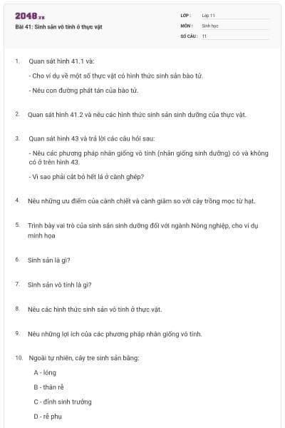 Bài 41: Sinh sản vô tính ở thực vật