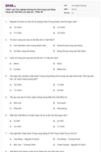 1000+ câu Trắc nghiệm Đường lối cách mạng của Đảng Cộng sản Việt Nam (có đáp án) - Phần 30