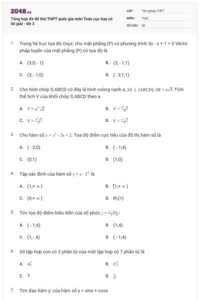 Tổng hợp đề thi thử THPT quốc gia môn Toán cực hay có lời giải - Đề 3