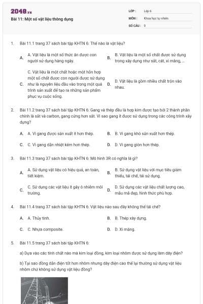 Bài 11: Một số vật liệu thông dụng