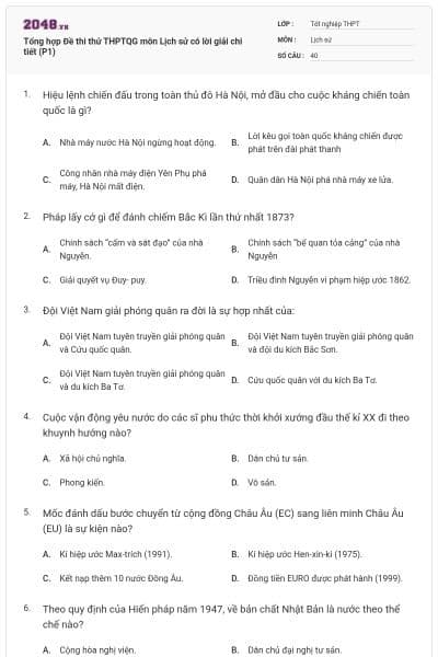 Tổng hợp Đề thi thử THPTQG môn Lịch sử có lời giải chi tiết (P1)