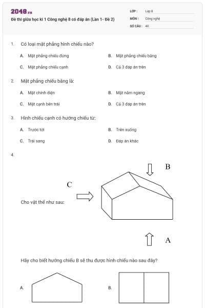Đề thi giữa học kì 1 Công nghệ 8 có đáp án (Lần 1- Đề 2)