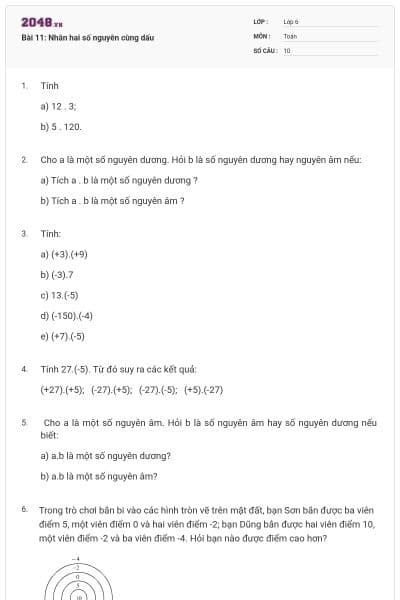 Bài 11: Nhân hai số nguyên cùng dấu