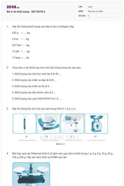 Bài 6: Đo khối lượng - SBT KHTN 6