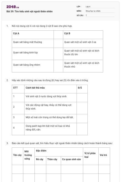 Bài 39: Tìm hiểu sinh vật ngoài thiên nhiên