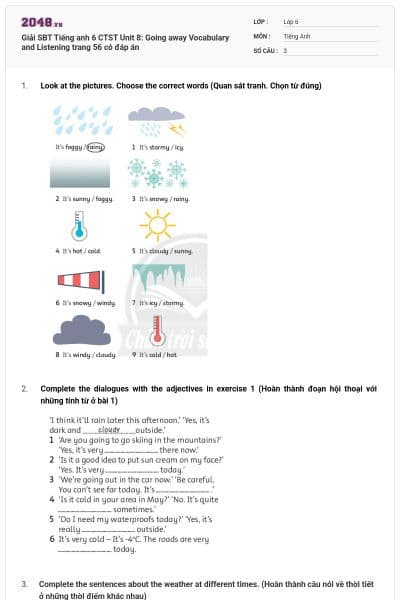 Giải SBT Tiếng anh 6 CTST Unit 8: Going away Vocabulary and Listening trang 56 có đáp án