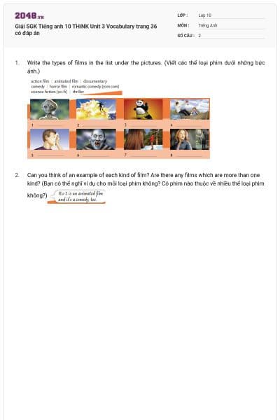Giải SGK Tiếng anh 10 THiNK Unit 3 Vocabulary trang 36 có đáp án