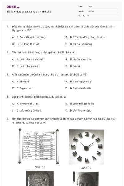 Bài 9: Hy Lạp và La Mã cổ đại - SBT LS6