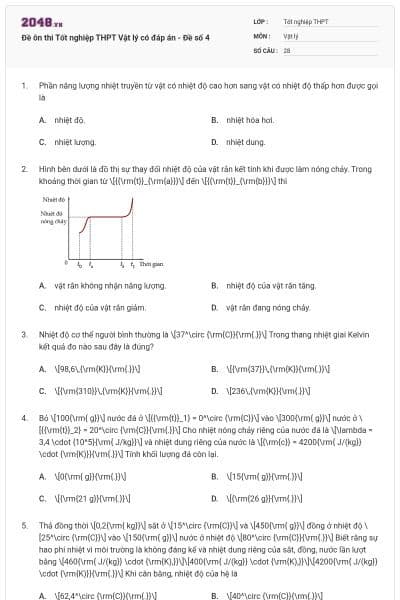 Đề ôn thi Tốt nghiệp THPT Vật lý có đáp án - Đề số 4